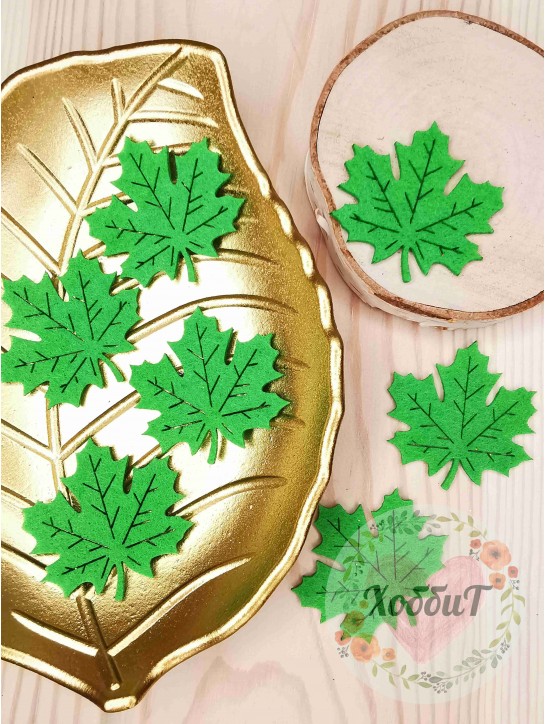 Патч-вырубка "Лист кленовый с прожилками" 5см. (зеленый)